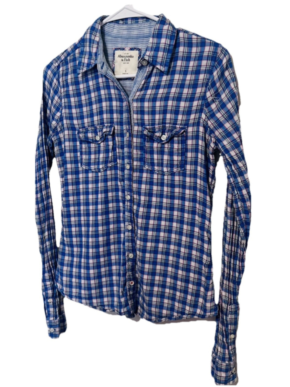 Abercrombie & Fitch Lightweight Plaid Button Up Shirt Women's Small Blue Top